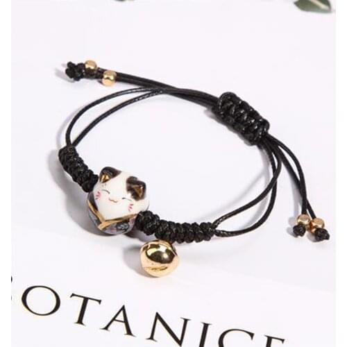 Cute Japan Good Lucky Cat Adjustable Bracelet for Women Birthday Gifts Bell Charm Maneki Neko Bangles Charm Bracelet for Couples