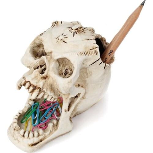 Multifunctional Desk Skull Resin Storage Box 3D Creative Canine Skull Table Decoration Home Office Organizers Makeup Pen Holder