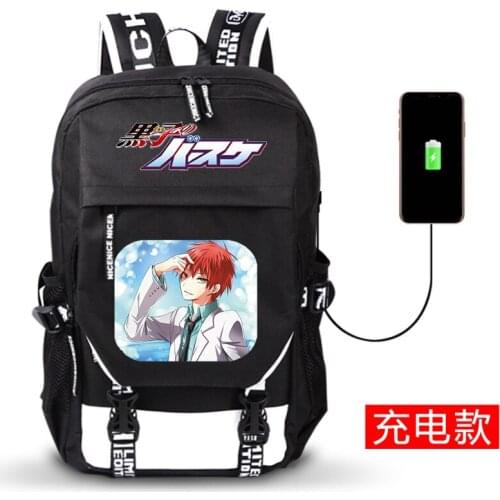Cartoon Backpack Kuroko No Basket Kuroko Tetsuya Backpack USB Charging Teenager School Bag Bookbag Laptop Shoulder Bag