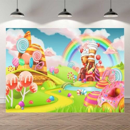 Neoback Backdrop Cartoon Candy Photo Rainbow Studio Props Booth Baby Birthday Party Photography Background Halloween Treat Vinyl