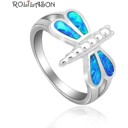 New ! Dragonfly Design 2016 Elegant Blue fire Opal Stamped Silver Rings for women Fashion Jewelry USA size #6 #7 #8 #9 OR743
