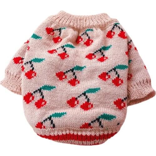 Autumn/Winter Warm Pet Clothig Pink Cherry Dog Sweater Sweet Flloral Cat Vest Coat Dog Clothes for Small Dog Puppy Jacket