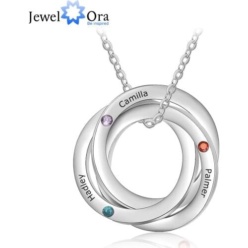 Personalized 3 Names Intertwined Circle Pendant Necklaces for Women Custom Birthstone Stainless Steel Engrave Necklace(NE103287)