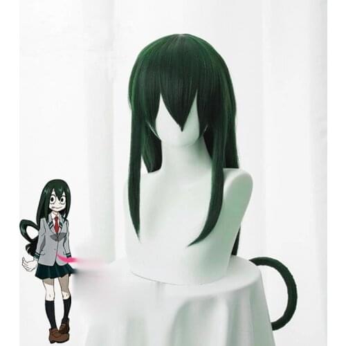 80cm Anime Cosplay Wigs My Hero Academia Wig Asui Tsuyu Dark Green Long Straight Baku Cosplay Long Green Wigs In Stock