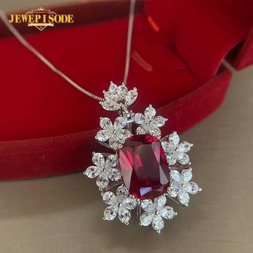 Jewepisode Charms 12x16MM Ruby Gemstone Pendant Necklaces Wedding Engagement Party Solid Silver 925 Jewelry Necklace Wholesale