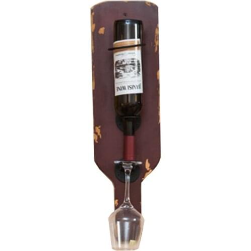 Retro solid wood iron red wine shelf household wall mounted wine glass stand upside down display stand