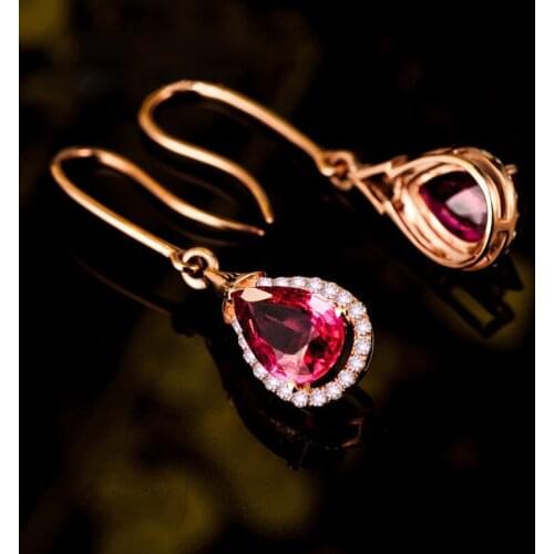 Luxury Elegant Rose Gold Color Water Drop Gems Dangle Earrings for Cocktail Party Womens Drop Earrings Red Crystal Jewelry