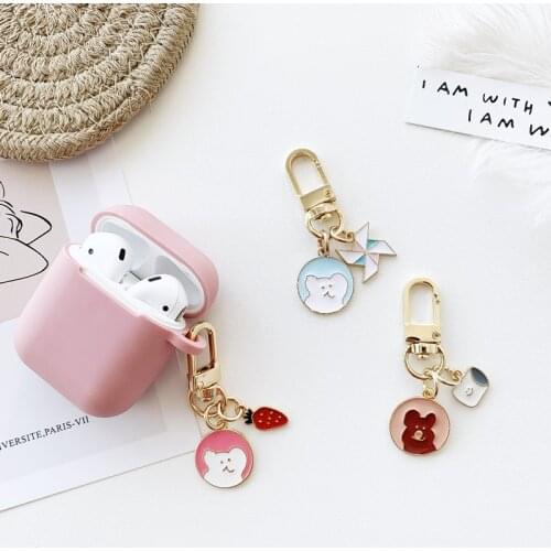 Pink Cute Earphone Case for Apple Airpods 1 2 Soft Silicone Wireless Bluetooth Headset Case Cover With Key Chain for Airpods 1 2