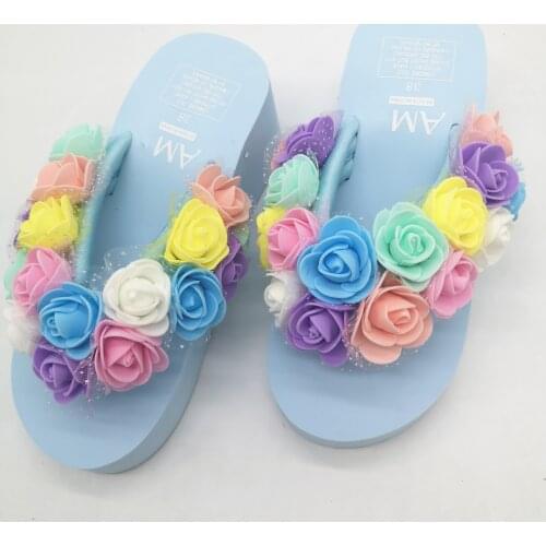 Garden style ceramic art South Korea PE Rose flowers seaside resort style flowers with high heels Blue slippers