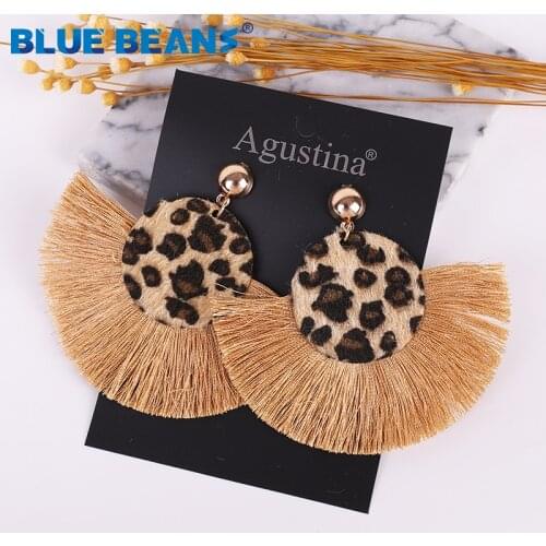 Bohemian big tassel earrings for women Long Fringe Round Leopard Earring Fashion Geometric Handmade Drop Earings Simple Jewelry