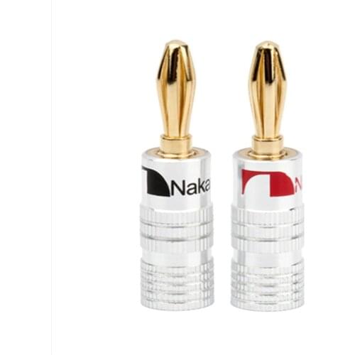 2pcs/1pair Nakamichi Banana Plug Straight Pre Amplifier 24K Gold Plated 4MM Connector Screw Lock Audio Jack Speaker Black Red