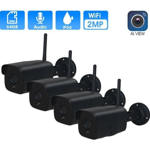 4CH Audio CCTV System 2MP Wireless Security Camera System 1080P IP Camera Wifi SD Card Outdoor Video Surveillance Kit Camara