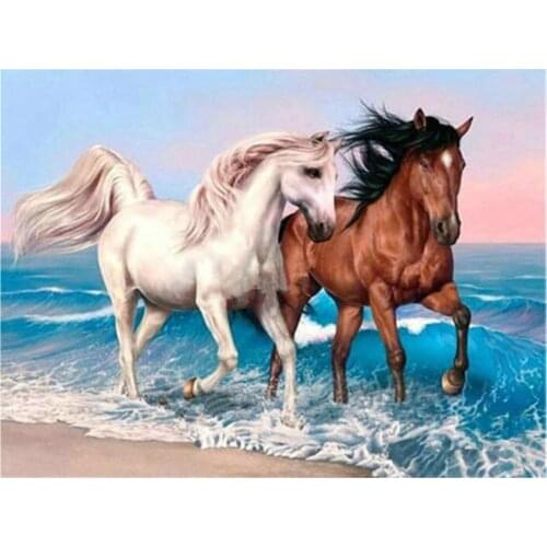 Snow Two Horse Animal DIY Cross Stitch Embroidery 11CT Kits Needlework Craft Set Cotton Thread Printed Canvas Home Wholesale