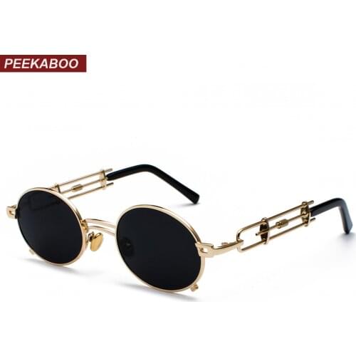 Peekaboo retro steampunk sunglasses men round vintage 2019 metal frame gold black oval sun glasses for women red male gift