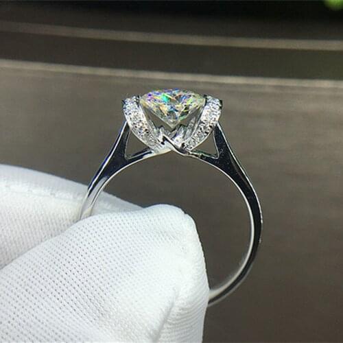 Solid 18K White Gold 1ct 6.5mm AU750 Round Brilliant Cut Lab Grown Diamond Ring Engagment Ring For Women