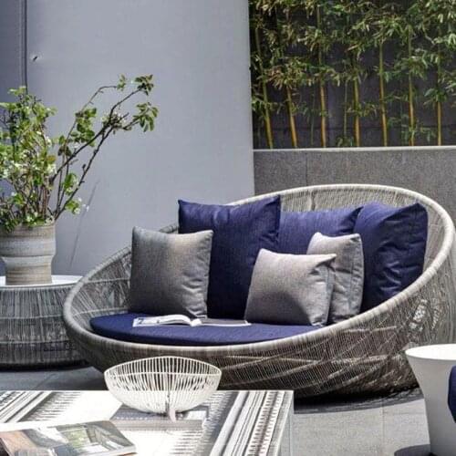 Outdoor Rattan Bed Terrace Balcony Lounge Chair Round Garden Swimming Pool Lazy Furniture