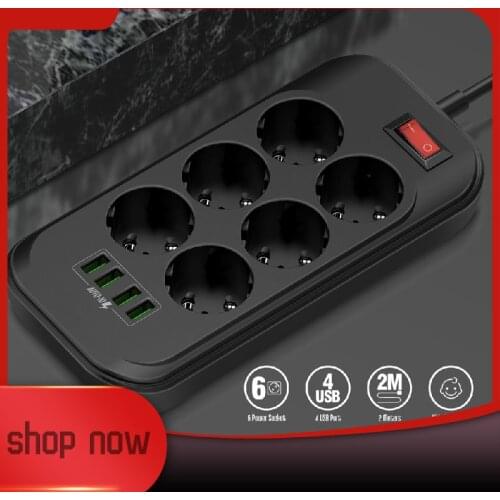 Smart Electrical Socket Extension Power Strip 3.4A 4 USB Charger Adapter 6 Outlet Surge Protection Switch Home