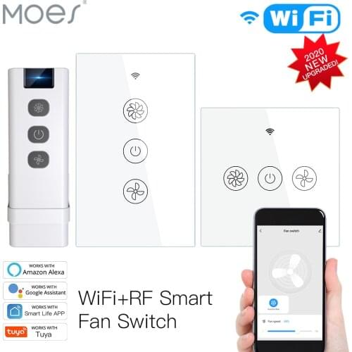 WiFi RF433 Smart Ceiling Fan Switch Smart Life/Tuya App 2/3 Way control Wireless Remote Control Works with Alexa and Google