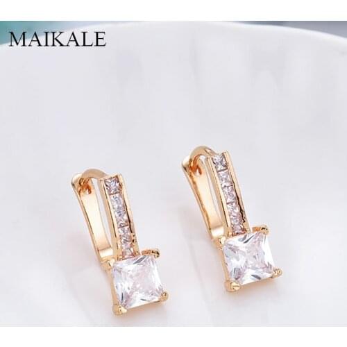 MAIKALE Square Cubic Zircon Stud Earrings For Women Copper Gold Silver Color Korean Earrings New Fashion Jewelry Gift Wholesale