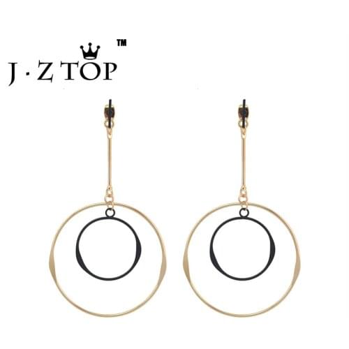 JZTOP Exaggerated Geometric Earrings Two Color Big Small Round Pendant Long Stud Earrings Female Fashion Party Oorbellen Jewelry