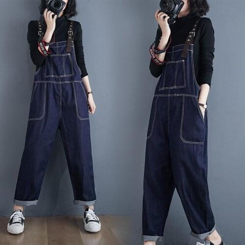 Thin High Waist Denim Bib Women 2021 Slim Korean Pants Look Thin Jeans Loose Straight Nine-point Overalls Jumpsuit Trousers