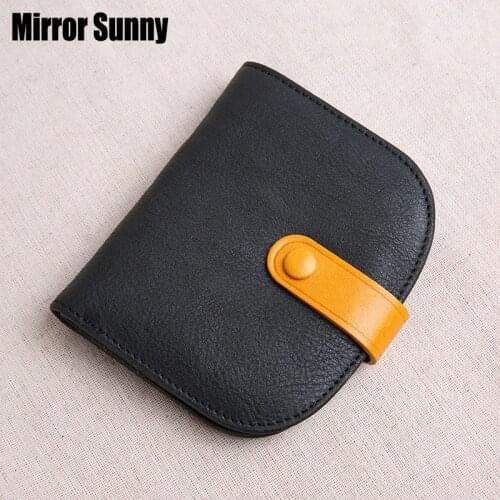 Womens Wallet Female Genuine Leather Short Korean Version Buckle Mini Small Purse Cowhide Retro Wallets Small Fresh Card Bag