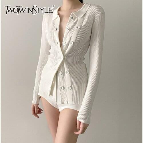 TWOTWINSTYLE White Knitted Cardigans Female V Neck Long Sleeve One Size Slim Sweater For Women 2020 Fashion New Clothing Fall