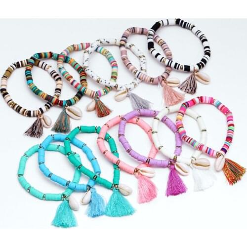 ZOSHI Multicolor Tassel Bracelets for Women Bohemian Summer Charms Bracelet Acrylic Beaded Elastic Ankle Chain Foot Jewelry