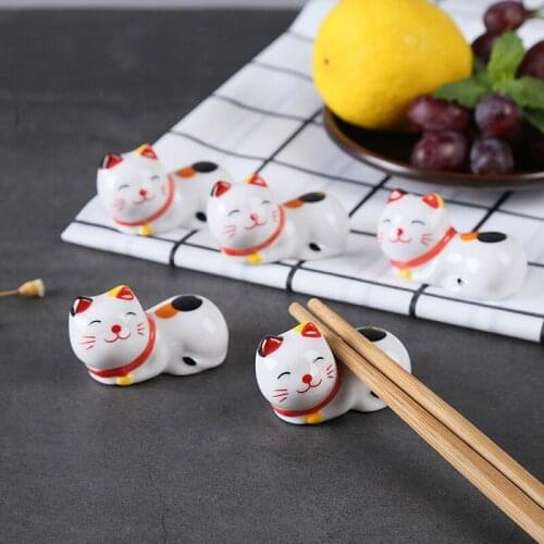 1PC Cute Ceramic Lucky Cat Chopstick Holder Pen Rack Ornaments DIY Home Tableware Supplies
