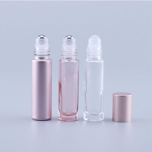 100pcs 10ML High Quality 10ML Thick Pink Glass Roll On Bottle Empty Perfume Essential Oil Vial With Stainless Steel Roller Ball