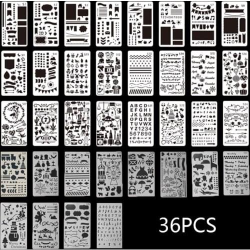 36 Pcs/Set Drawing Template Ruler DIY Painting Template Geometric Hollow Out Painting Scrapbooking Embossing Album Decor