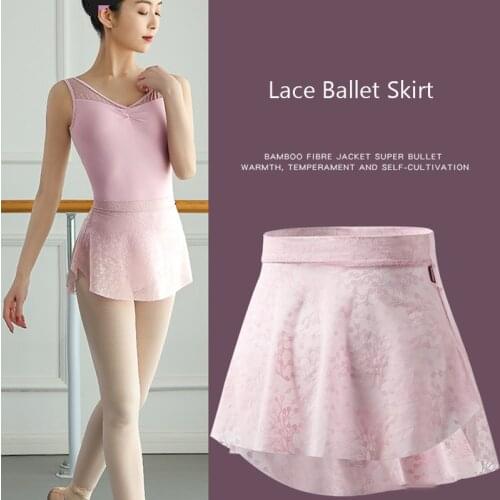 Ballet Skirt Women Lace Dance Skirt Mini Wide Waist Lyrical Contemporary Dancewear Classic Dance Costumes Pull On Ballerina Tutu