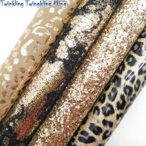 Twinkling Twinkling Gold Glitter Leather Felt Backing Leopard Smooth Glitter Metallic Synthetic Vinyl Faux Leather 21X29CM KM535