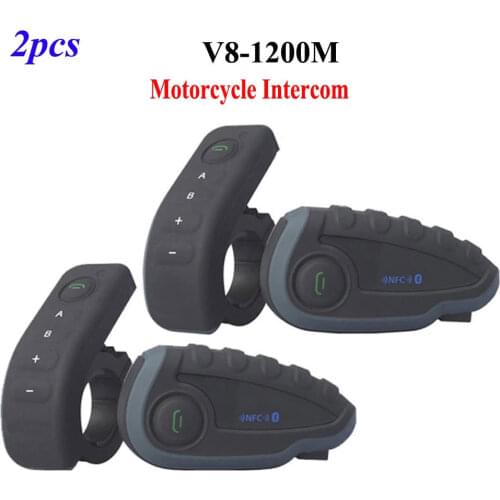 2pcs Vnetphone V8 Motorcycle Helmet Intercom NFC Remote Control Bluetooth Interphone Headset 5 Rider 1200M Full duplex talking