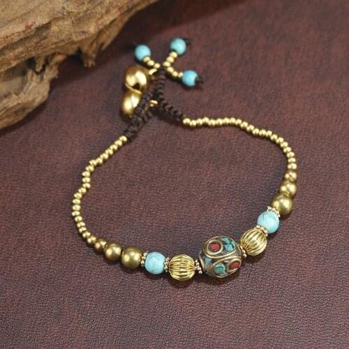 Ethnic Style Handmade Bead Copper Bead Woven Fashion Womens Bracelet Retro Simple Waterproof Wax Line Yoga Charm Bracelet
