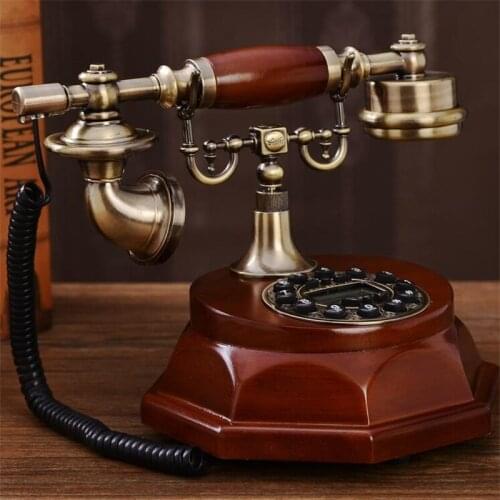 European Antique Fixed Telephone American Retro Office Home Solid Wood Touch Dail Landline Phone