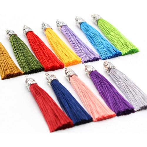 10Pcs/Pack 60mm Long Silk Tassel Brush with Metal Caps for Earrings Tassel Charms Pendant Fit DIY Jewelry Making hat Material