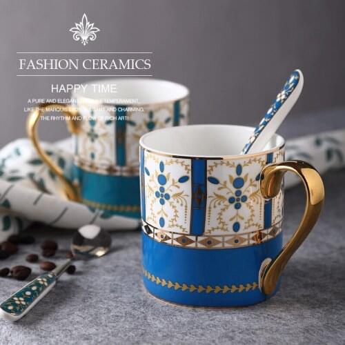 Classic Outline In Gold Bone China Mug Creative Ceramic Coffee Cup Large-capacity Cup European-style Milk Cup With Spoon Gift