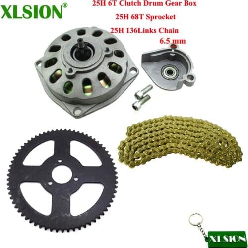 XLSION 25H 6T Clutch Drum Gear Box + 25H 68T Sprocket + 25H 136Links Chain For 2 Stroke Minimoto Pocket Bike ATV