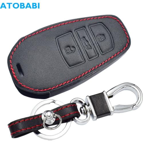 Leather Car Key Cases 3 Buttons Smart Keyless Entry Remote Control Protector Cover For VW Volkswagen Touareg 2011 2012 2013 2014