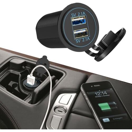 LEEPEE 12-24V 2 Port USB LED Blue Light for Auto Marine Motorcycle Truck Socket 5V 4.2A output Dual USB Charger Power Adapter