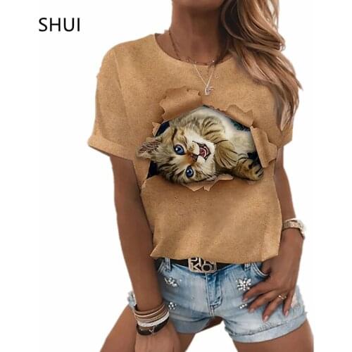 2021 summer new ladies kawaii cute cat face breathable loose T-shirt small fresh top niche design short sleeve Camiseta Masculin