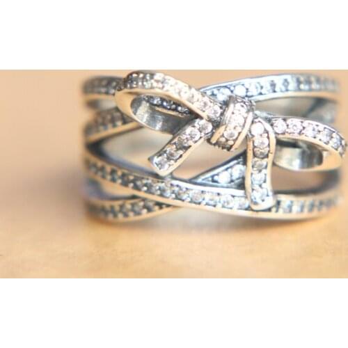 Hot selling 925 Sterling Silver Sparkling Bow Knot Stackable Ring Micro Pave CZ for Women Valentines Day Gift Jewelry