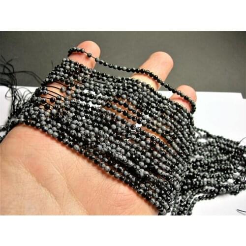 Lot of 5strings Snowflake Obsidian beads Plain 2mm 3mm Tiny Gem Beads Small Black stone Beads,15.5"/string