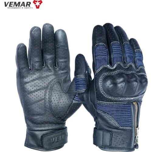 Motorcycle Gloves Genuine Leather Screen Touch Full Finger Knuckle Protective Perforated Breathable Bicycle Cycling Motocross