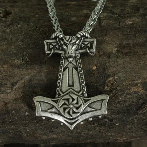 Lanseis 1pcs dropshipping viking goat hammer pendant men necklace jewelry