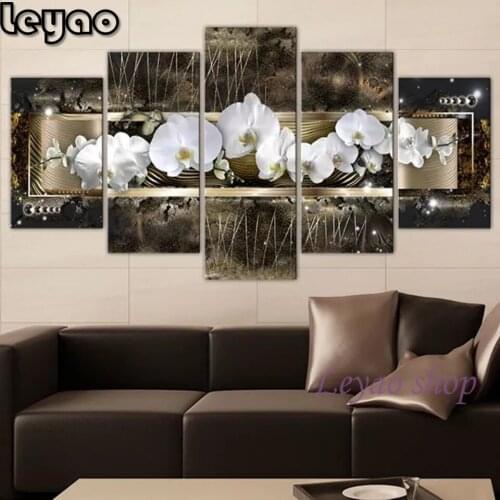 5 pcs Dream Of Orchids Diamond Painting Full Square Round Diamond Embroidery Multi-Picture Flower Rhinestone Mosaic Manual Hobby