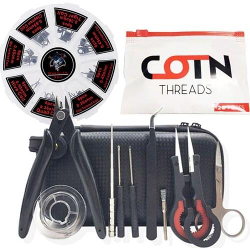 New DIY Vape Tools Set Organic Cotton Threads Prebuilt Coil Wire Coil Jig Winding Ceramic Tweezers for RBA RDA Atomizer Tank Kit