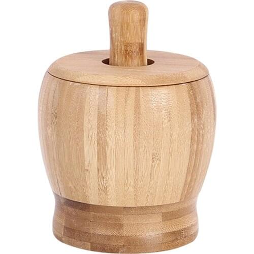Bamboo Wood Mortar and Pestle Set with Lid Spoon Grinder Press Crusher Masher for Pepper Garlic Herb Spice TB Sale
