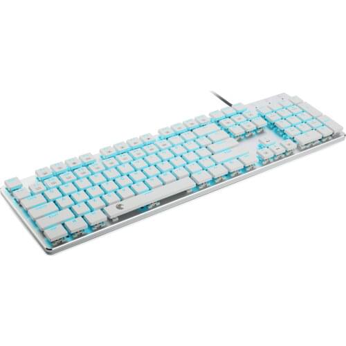 Low Profile Mechanical Gaming Keyboard , Clicky Blue Switch Led Backlit Anti-Ghosting Full Size ,USB Wired , Silver and White